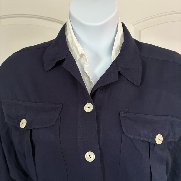 Liz Sport Navy Blue Jacket Large Button Pockets - Picture 3 of 10
